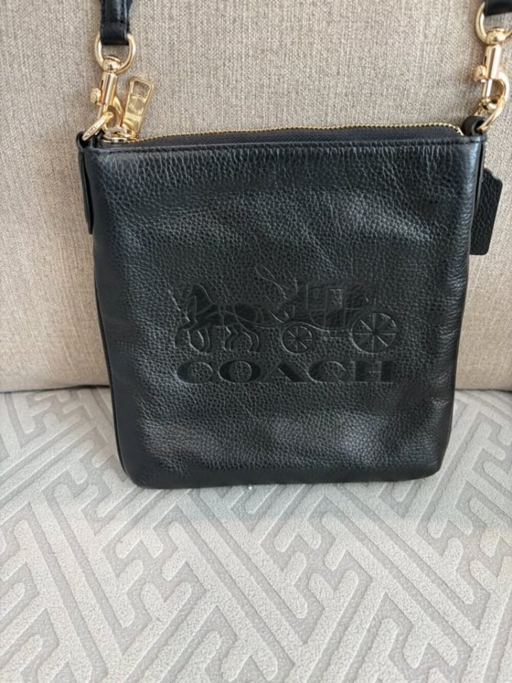 ✨ Coach Jes Slim Black Leather Crossbody Bag with Glitter Webbing Strap ✨